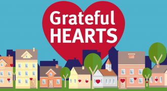Grateful Hearts Illustration with Houses