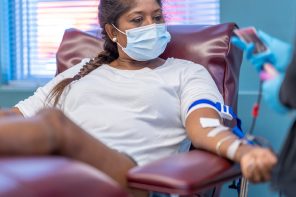 latina woman giving blood